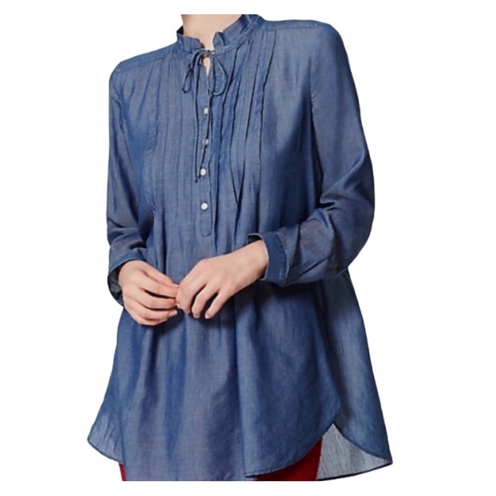 Loft The Softened Shirt Womens XS Blue Denim‎ Long Sleeve Tunic Top
